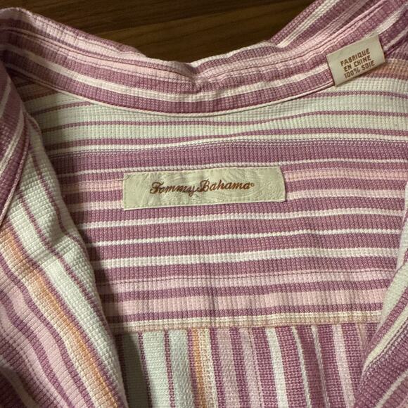Tommy Bahama Men's XL Short Sleeve Retro Pink Cream Stripe Silk Camp Shirt Silk - Picture 4 of 7
